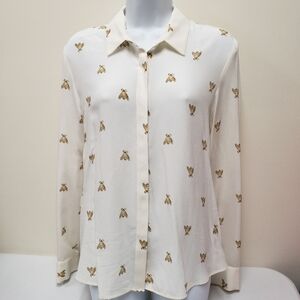Space Style Concept Womens Silk Bee Print Top Size 6